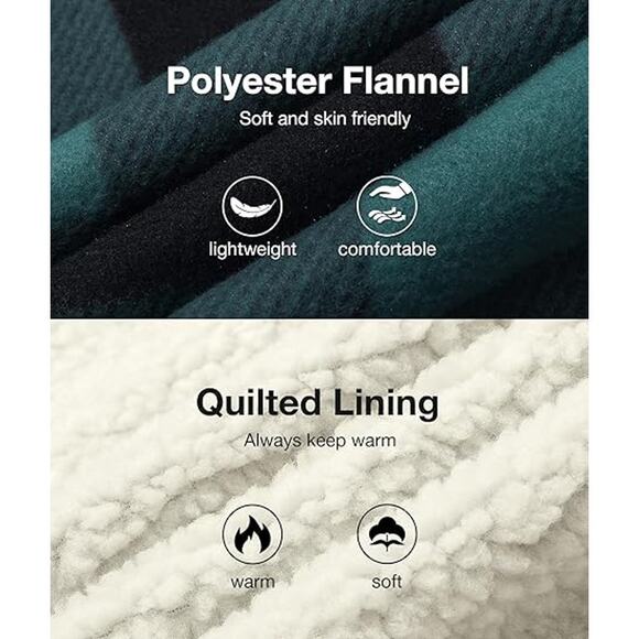 V VALANCH Mens Flannel Jacket with Hood Sherpa Lined Fleece Jacket Men Zip Up - Picture 4 of 4